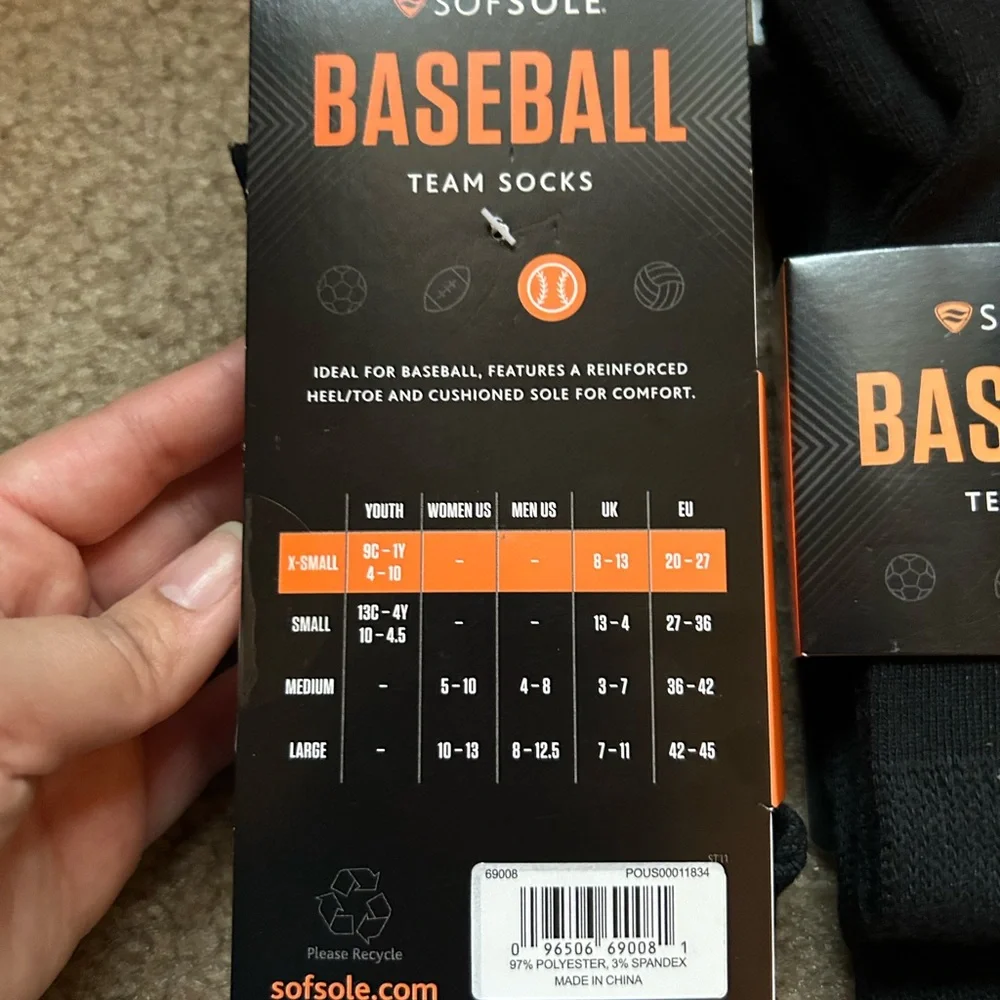 Sofsole Black Baseball Team Socks XS